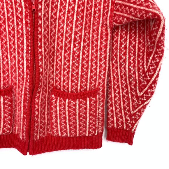 Lizwear Wool Cardigan Womens Small Red Nordic Knit Zip Front Vintage Sweater - Picture 4 of 6
